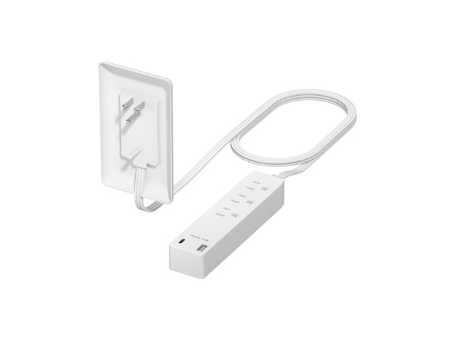 Flat-Face Outlet Extender, 3 Receptacles, USB-A & C, 3ft Cord, 1625W Wall Plate Plug, Cord Extender, 3-Outlet Power Strip, 1625W, Ultra-Thin,...