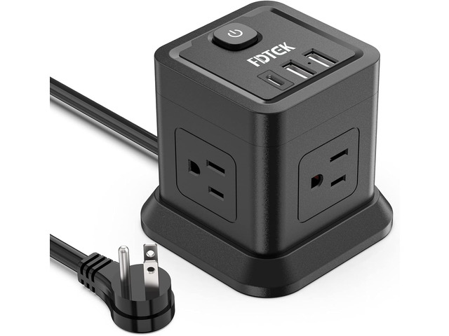 Power Strip USB C, 4 Outlets 3 USB Ports 5 FT Extension Cord Black Space Saving Cube Shape Widely Spaced Outlets with USB C Port Flat Plug Power...