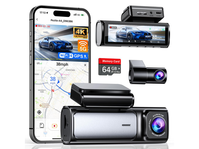 4K+2.5K Dash Cam Front and Rear, Built-in 5G WiFi 6 GPS, 64GB Card Included, 3.59'' IPS Screen Dash Camera for Cars, Dual Dashcam with G-Sensor,...