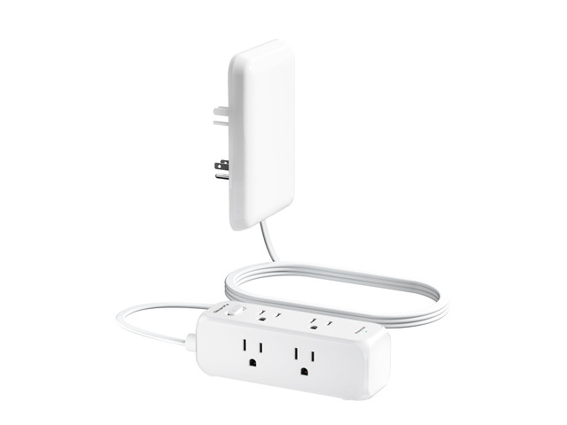 Flat Extension Cord with Outlet Cover, Flat Plug Power Strip with 6 Outlets, 5 FT Cord Hidden Outlet Extender for Tight Spaces