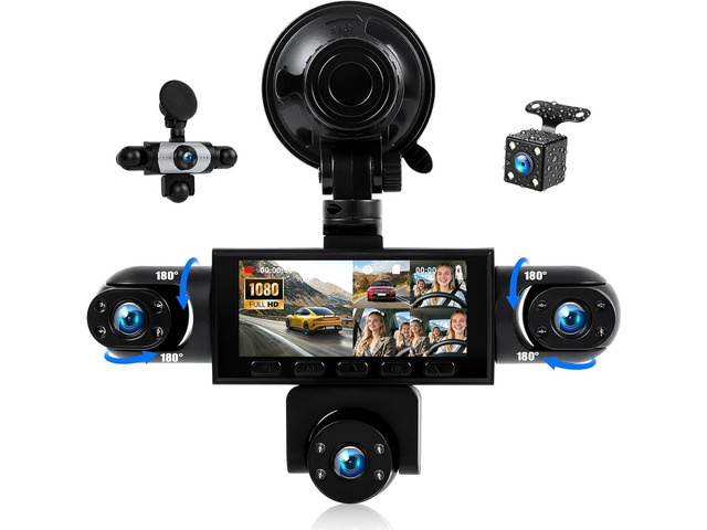 5 Channel Dash Cam 360°Wide Angle Dash Camera for Cars 1080P with Loop Recording Night Vision Reversing Help 3.16-inch Dash Cam Front and Rear