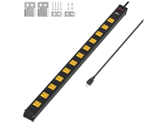 12-Outlet Long Power Strip, Heavy Duty Metal Power Strip, ETL Listed 1800J Surge Protector,15A Circuit Breaker, 2.6'' Wide Spaced for Bulky...