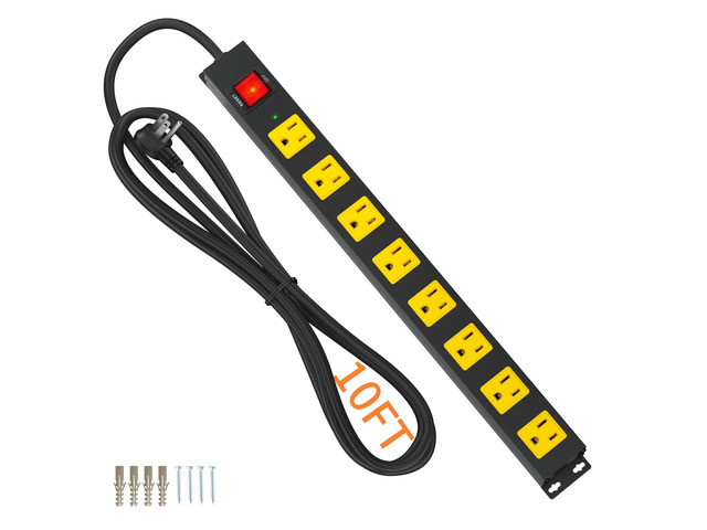 8 Outlet Power Strip 2100J Surge Protector, 10FT Heavy Duty Extension Cord Wide Spaced Outlet and Wall Mount Metal Powerstrip for Home Office...