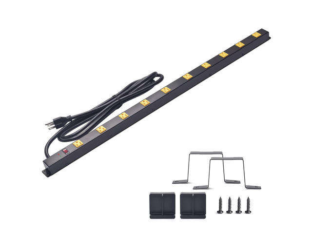 10-Outlet Heavy Duty Power Strip Surge Protector Metal Long Extension Cord 6-Foot, SGS Certified,Black(1000J)
