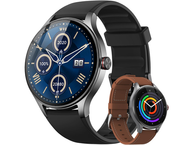 Smart Watch for Men Android & iPhone (2 Bands Jet Black) 1.57' HD Display, Bluetooth Call/Answer, IP68 Waterproof, 7/24 Heart Rate/Sleep/Stress...