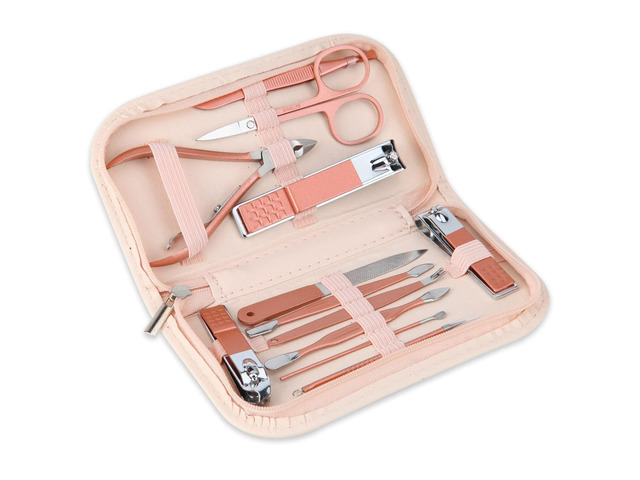 Nail Clippers & Beauty Tool Portable Set, Rose Gold Manicure Set, 12 in 1.