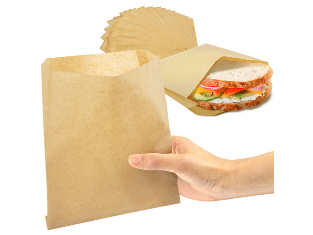 200 Pack Paper Sandwich Bags 7 x 6, Greaseproof Snack Bags, Unbleached Pastry Bag, Recyclable Small Brown Paper Bags, Cookie Sleeves, Food Packing...