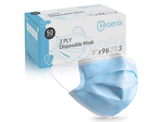 FDA Cleared ASTM Level 3 Procedure Face Masks, Made in USA, 98% Filtration, Fluid Resistant, 3-Ply Ear Loop, 50 Pack