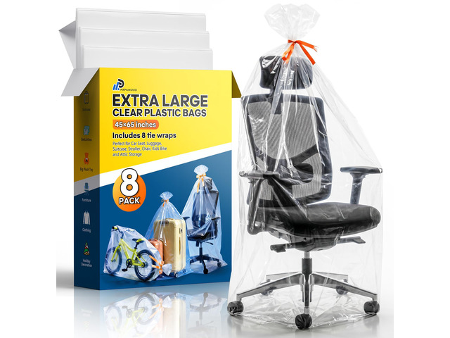 45x65 Inch Extra Large Clear Plastic Storage Bag for Luggage Cover, 8 Pack 2 Mil Thick Poly Flat Bags for Suitcase/Rug/Car Seat/Stroller/Chair/Xmas...
