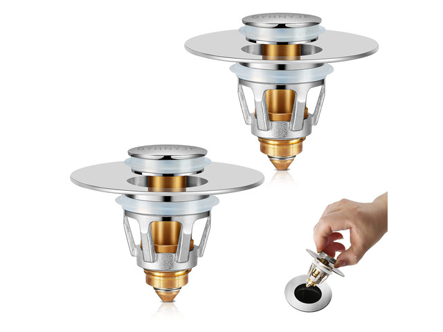 2Pcs Bathroom Sink Stoppers Pop Up Drain Stopper for Bathroom Sink2-in-1 Sink Stopper & Strainer,Universal Wash Basin Sink Stopperfor 1.1'~1.5'...