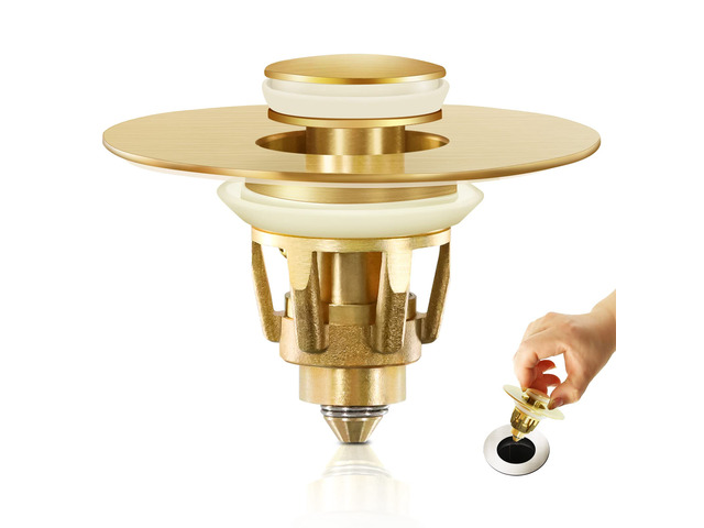 Gold Bathroom Sink Stopper Pop Up Drain Stopper & Strainer, 2-in-1 Universal Sink Stopper, Compatible with 1.1' to 1.5' Bathroom Sink Drain Pipes,...