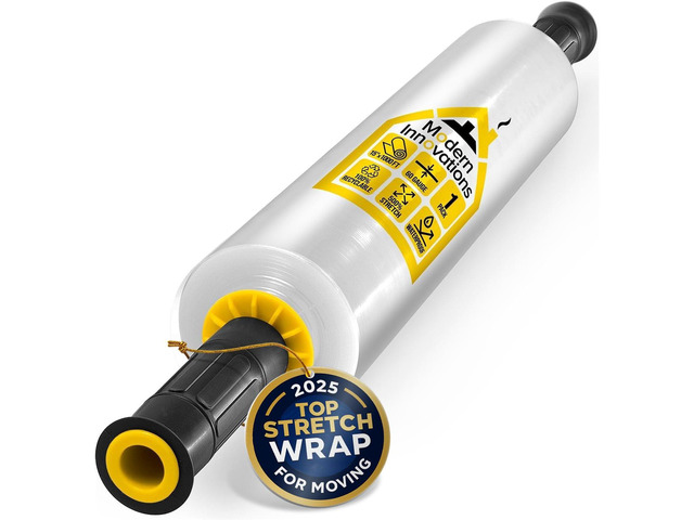 15 Inch Clear Stretch Wrap Roll with Handles (1 Roll-1000 Feet) Heavy Duty Shrink Wrap for Moving, Packing Supplies for Wrapping Furniture,...