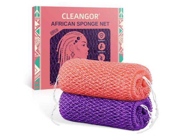 Cleangor 2Pcs African Net Sponge Authentic with Knots - Exfoliating Body Scrubber for All Skin Types, African Bath Sponge, Wash Cloth, Gentle...
