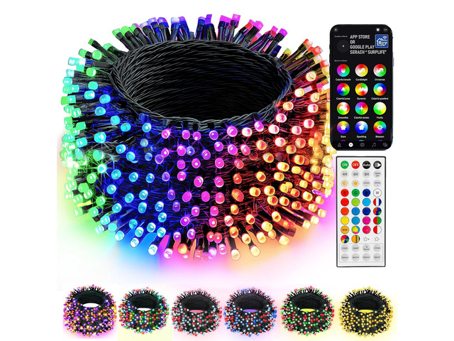 Smart Christmas String Lights, 98FT 300 LED RGB Color Changing String Lights with Remote & App Controlled, Halloween Decorations for Indoor Outdoor...