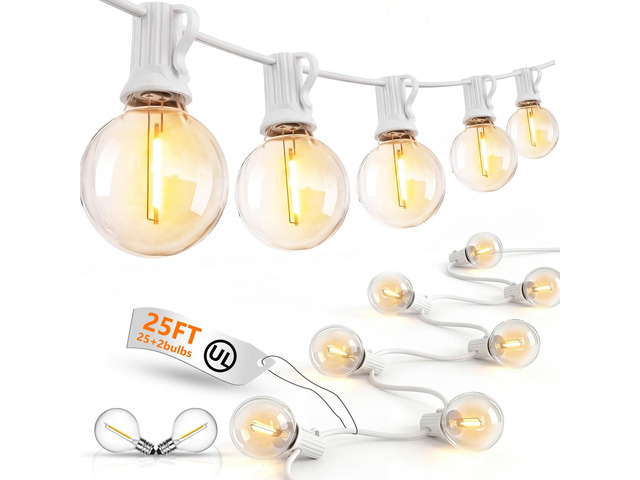 25Ft G40 LED White Outdoor String Lights with 27 Shatterproof Globe Bulbs IP65 Waterproof Patio Lights Plug In, 2700K Warm White, Connectable...