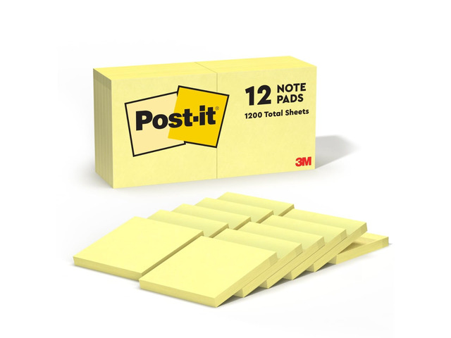 Notes, 3 x 3 in, The Iconic Canary Yellow Note, 12 Pads School Supplies and Office Products