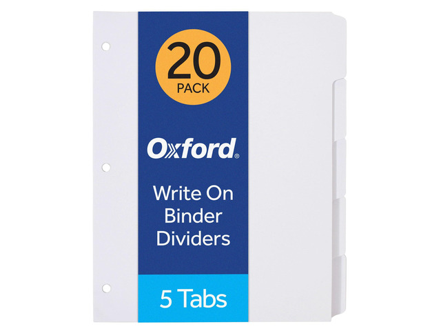 Blank Write On Binder Dividers, 1/5 Cut Tabs, 3 Hole Punch Dividers in 5 Tab Sets, 100 Dividers, 20 Sets, White (89981)