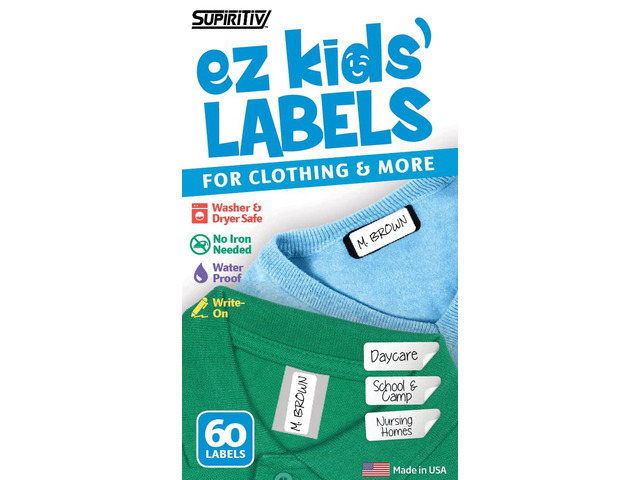 Ez Kids Clothing Labels Self-Stick No-Iron Write-On Great for Children & Adults Washer & Dryer Safe School, Camp, Nursing Care, Toys,...