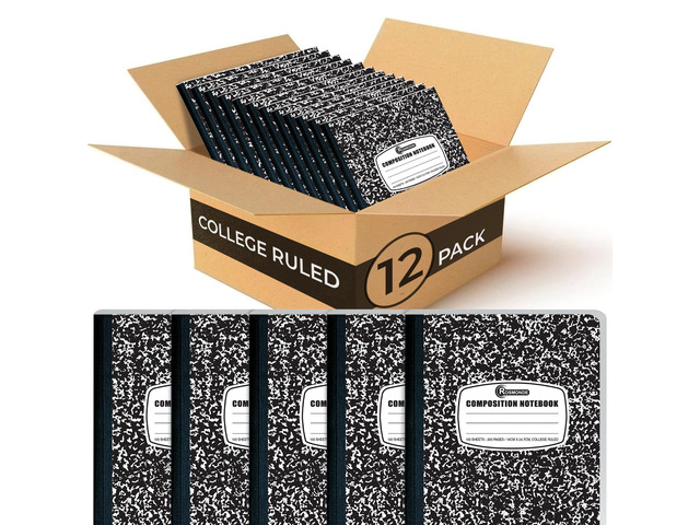 12 Pack Composition Notebook College Ruled Bulk, Black Marble College Ruled Notebook, 200 Pages (100 Sheets), 9-3/4' x 7-1/2', Hard Cover, Sturdy...