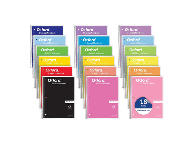 Spiral Notebooks, 18 Count Bulk Pack, 1 Subject, College Ruled Notebooks for School, 8 x 10.5 Inches, 70 Sheets, Assorted Colors, Back to School...