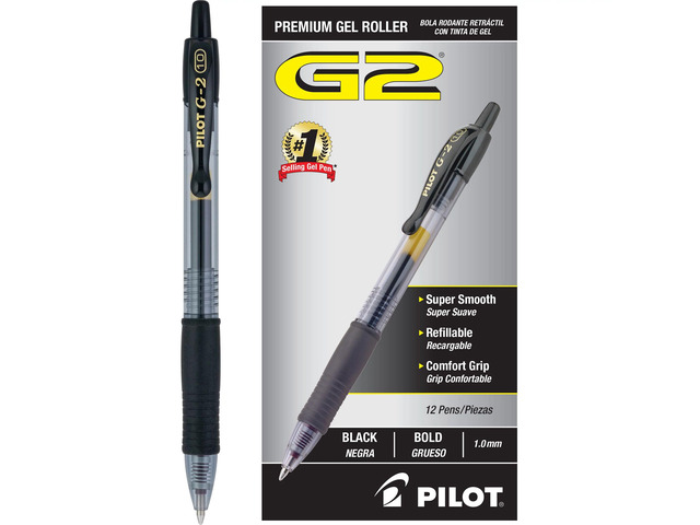 G2 Premium Refillable & Retractable Rolling Ball Gel Pens, Bold Point, Bold Gel Pens, 1.0mm, Black Ink, 12-Pack
