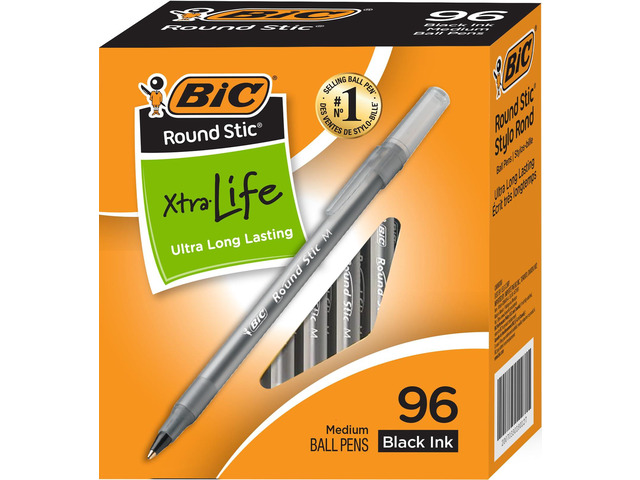 Round Stic Xtra Life Ballpoint Pens - 1mm, Pack of 96 Black Pens Medium Point, Ultra Long Lasting and Consistent Ink Flow, No. 1 Selling Ballpoint...