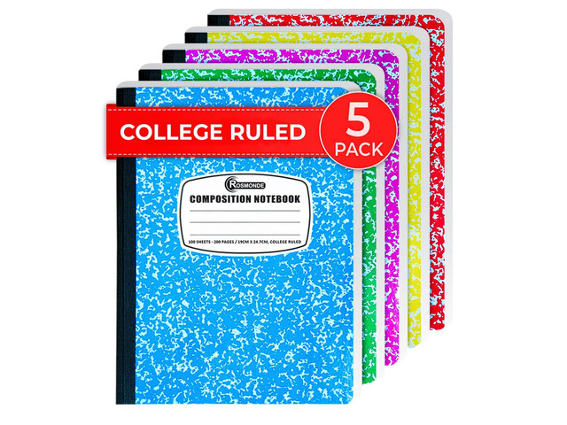 5 Pack Composition Notebooks College Ruled, Color Marble Notebooks Marble Composition Books, 200 Pages (100 Sheets), 9-3/4' x 7-1/2', No Bleed...
