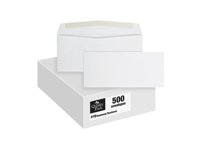 #10 Envelopes, Letter Size White Mailing Envelopes, 4-1/8x9-1/2 Inch, No Window Business Envelopes, Gummed Closure, 500/Box (QUA90020)