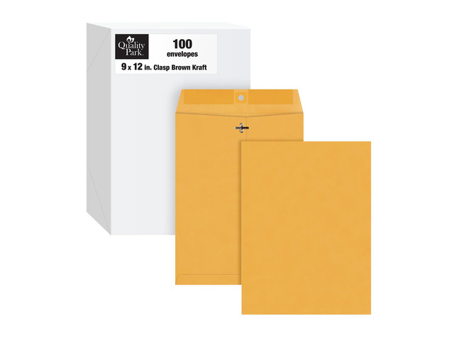 9 x 12 Clasp Envelopes with Deeply Gummed Flaps, Great for Filing, Storing or Mailing Documents, 28 lb Brown Kraft, 100 per Box (QUA37890)