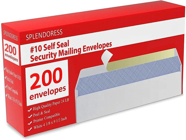 #10 Envelopes Letter Size Self Seal 200 Business Mailing Security Peel and Sealing Envelope 100% Tinted no 10 White Windowless Legal Regular...