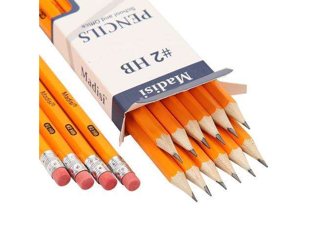 Wood-Cased #2 HB Pencils, Yellow, Pre-sharpened, 32 Packs of 12-Count, 384 pencils in box