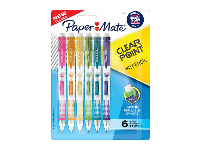 Clearpoint Mechanical Pencils, 0.7mm HB #2 Lead, Assorted Barrel Colors, 6 Count - Office Supplies, Back to School, Journaling