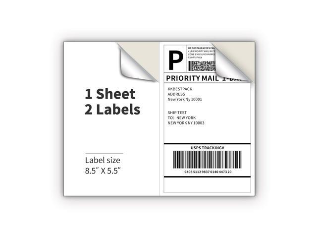 Half Sheet Shipping Labels for Laser and Inkjet Printers 2 Per Page Self Adhesive Mailing Labels for Packages White 8.5 x 5.5 Postage Labels for.