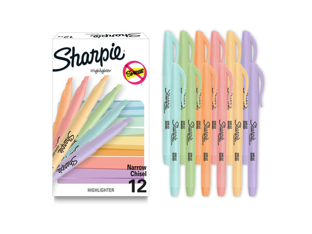 Pocket Highlighters, Mild Pastel Colors, Assorted, Chisel Tip, 12 Count - School, Home, and Office Use, Teacher Supplies