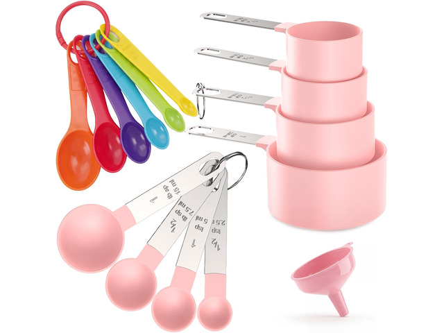15 Pcs Measuring Cups and Spoons Set, Measuring Spoons Set with Stainless Steel Handles, Measure Spoon and Cup for Liquid & Dry Ingredients, Cute...