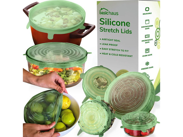 Reusable Silicone Stretch Lids for Food Storage in Fridge - Elastic Heat-Resistant Bowl Covers, Cups, Cans, Jars - Universal Food Grade Lid for...