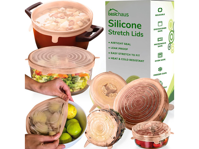 Reusable Silicone Stretch Lids for Food Storage in Fridge - Elastic Heat-Resistant Bowl Covers, Cups, Cans, Jars - Universal Food Grade Lid for...
