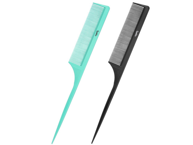 2Pcs Rat Tail Comb Parting Combs for Women, Fine Tooth Parting Tip Carbon Fiber Root Teasing Anti Static Hair Comb for Styling (Green,Black)
