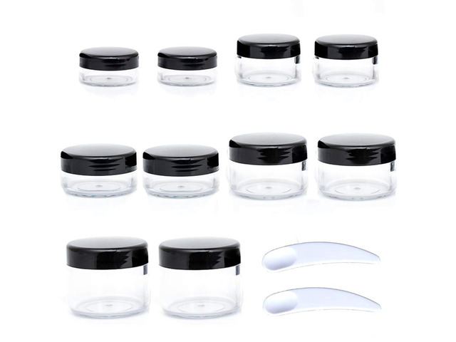 10pcs Small Travel Containers, 3/5/10/15/20 Gram Sample Jars with Lids Travel Cream Container with 12pcs Labels and 2pcs Mini Disposable Spatula,...
