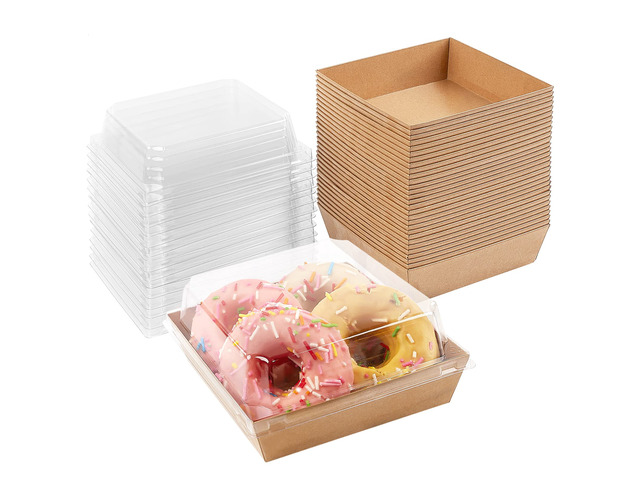 Charcuterie Boxes with Clear Lids, 5 Inches, 100 Pack, Brown To Go Paper Food Containers, Disposable Bakery Dessert Boxes, For Sandwich, Cookie,...