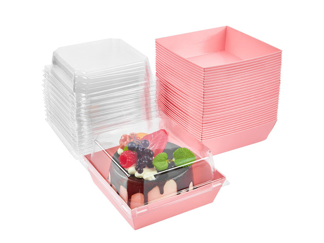 100 Pack 4 Inches Small Charcuterie Boxes with Clear Lids Paper Bakery Boxes, Pink Dessert Boxes, Disposable To Go Food Containers, For Cookie,...