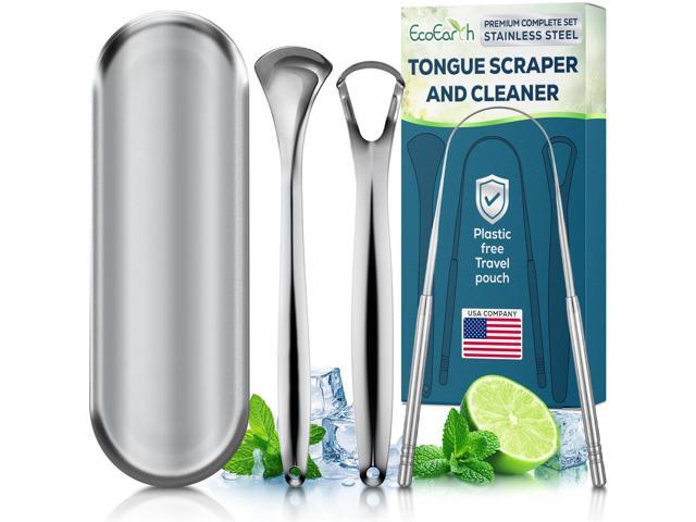 3 Pcs Stainless Steel Tongue Scraper Set with Metal Storage Case EcoEarth Metal Tongue Cleaner Kit, Rustproof Mouth Scrubbers, No Metallic Taste,...