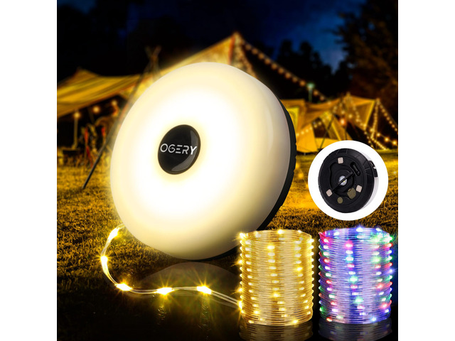 Camping String Lights 4 in 1, 32.8FT Quick Storage 8 Modes Protable Rechargeable Fairy Tent Lights String, Hanging Lantern LED Lamp for Outdoor...