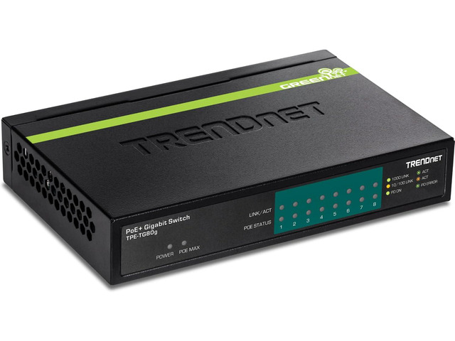 TRENDnet 8-Port Gigabit PoE+ Switch, TPE-TG80G 8 x Gigabit PoE+ Ports, 123W PoE Power Budget, 16 Gbps, Ethernet Splitter, NDAA & TAA Compliant,...