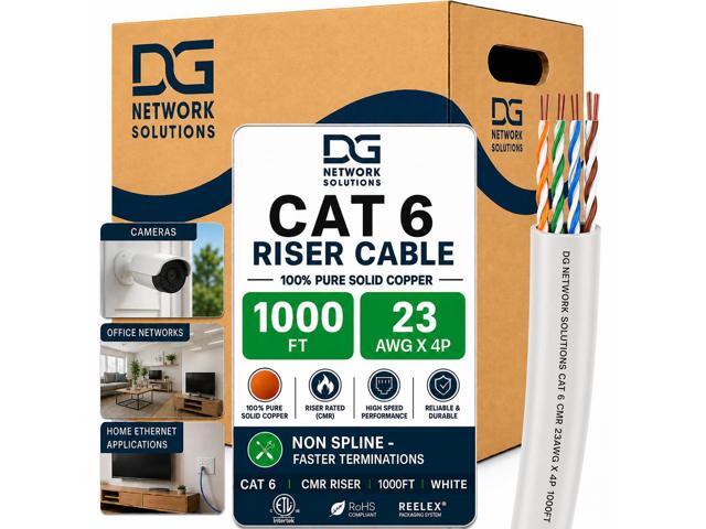 DG Cat6 Riser (CMR), 1000ft, Unshielded, 23AWG, Solid Bare Copper, Up to 10Gb Speeds, No Spline, Faster-Easier Terminations, 550MHz, ETL Listed,...
