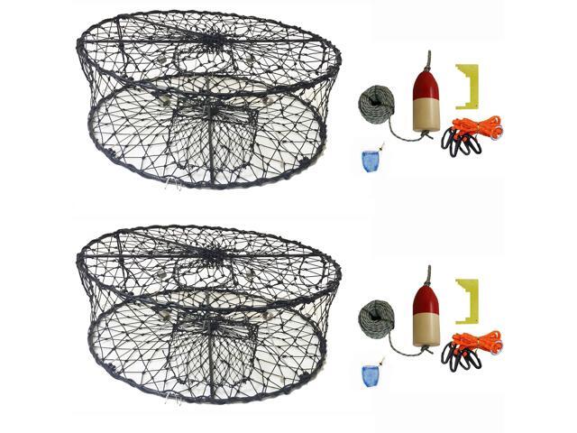 2-Pack of CT50 Sports Foldable Crab Trap with Red/White Floats, Harness, Bait Bag, Crab Caliper & Lead Core Sinking Line Combo (CT50+CAQ3) x2
