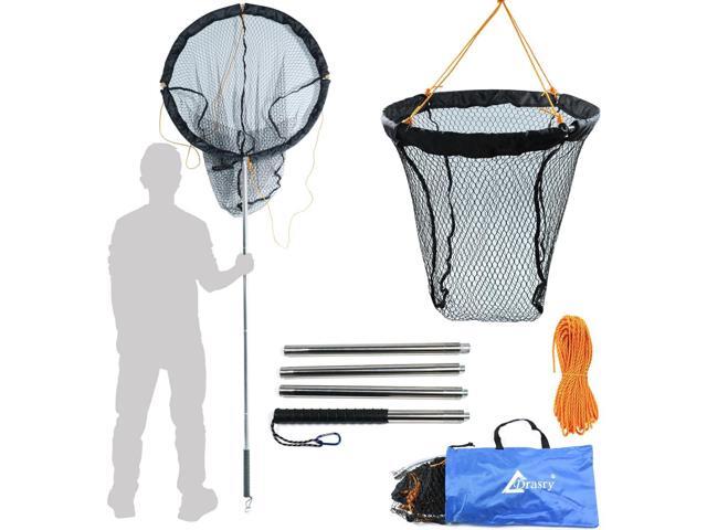 Large Collapsible Bridge Pier Fishing Net Landing Net with Rod, High Load Aluminum Ring Drop Net for Saltwater and Freshwater Pier Fishing Basket...