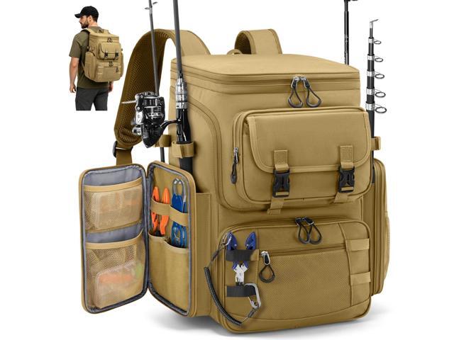 Fishing Backpack, 45L Large Water-resistant Fishing Tackle Bag with 4 Rod Holders & Insulated Cooler & Rain Cover Professional 900D Oxford Tackle...