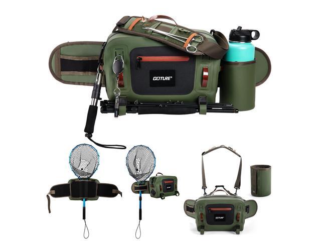 Waterproof Fishing Waist Pack,IPX8 840D TPU Large Tackle Bag with Rod Holder,Airtight Zipper Closure,Detachable Water Bottle Holder, 10L Fly.