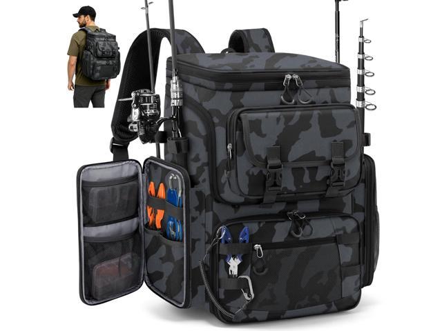 Fishing Backpack, 45L Large Fishing Bag with 4 Rod Holders & Insulated Cooler Professional Fishing Tackle Backpack with Rain Cover Waterproof...
